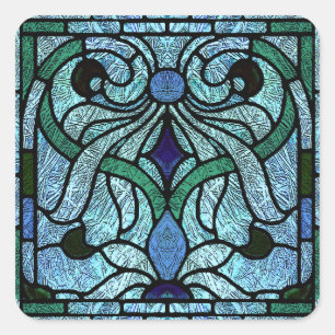Adesivo Quadrado Vidro Colorido Vitoriano em Azul Rico