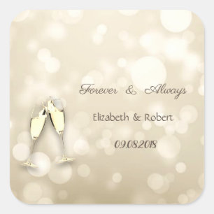 Adesivo Quadrado Vidros de vinho elegantes de Bokeh que Wedding