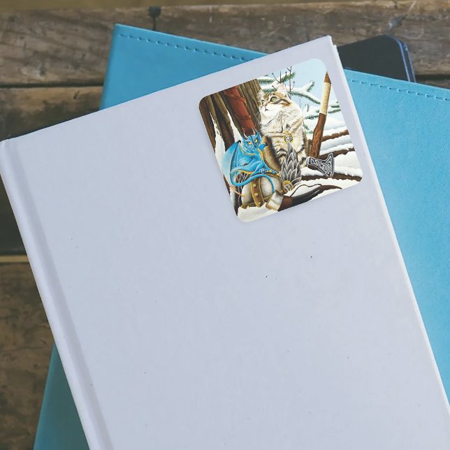 Adesivo Quadrado Viking Cat Blue Dragon (Criador carregado)