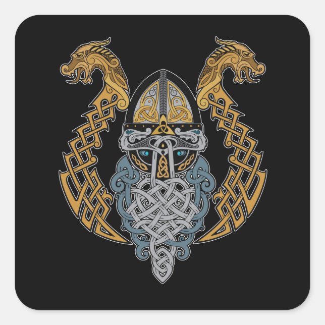 Adesivo Quadrado Viking Dragon Valknut Helmet Valhalla God Odin (Frente)