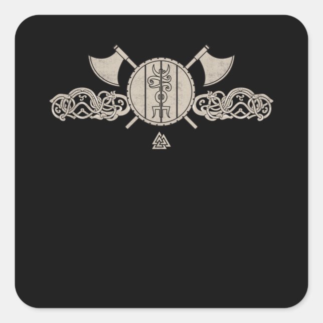 Adesivo Quadrado Viking Nordic Ornament Ax Shield Asatru (Frente)