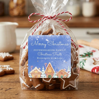 Adesivo Quadrado Vila de Biscoito de Gengibre Alegre Natal Festivo