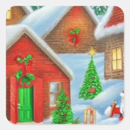 Adesivo Quadrado Vila de Natal em visitas de papais noeis de divers