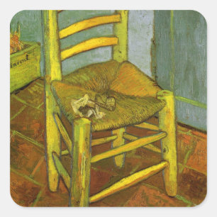 Adesivo Quadrado Vincent van Gogh - A Cadeira de Vincent com seu Ca