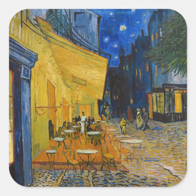 Adesivo Quadrado Vincent van Gogh - Cafe Terrace à Noite (Frente)