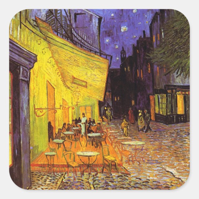 Adesivo Quadrado Vincent Van Gogh Cafe Terrace À Noite Em Belas Art (Frente)