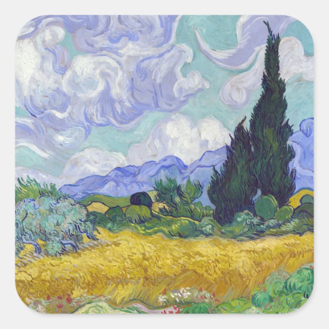 Adesivo Quadrado Vincent Van Gogh - Campo de Trigo com Cipras (Frente)
