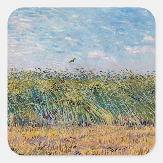 Adesivo Quadrado Vincent van Gogh - Campo de trigo com Lark (Frente)