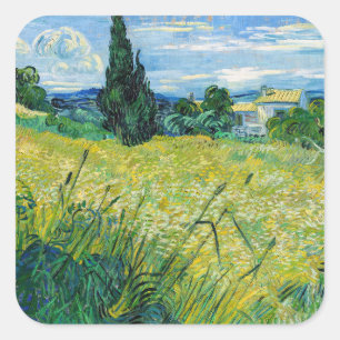 Adesivo Quadrado Vincent van Gogh - Campo de Trigo Verde com Cipres