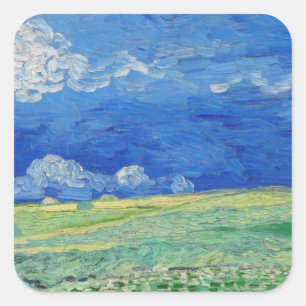 Adesivo Quadrado Vincent van Gogh - Campos de trigo sob nuvens de t