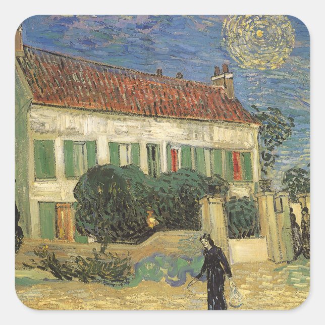 Adesivo Quadrado Vincent van Gogh - Casa Branca à Noite (Frente)