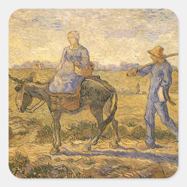 Adesivo Quadrado Vincent van Gogh - Casal camponês indo trabalhar (Frente)