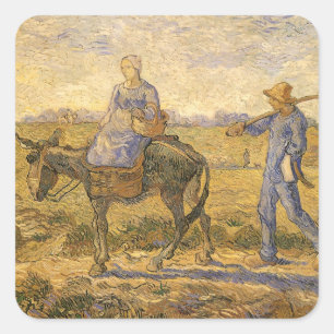 Adesivo Quadrado Vincent van Gogh - Casal de Camponeses Indo Trabal