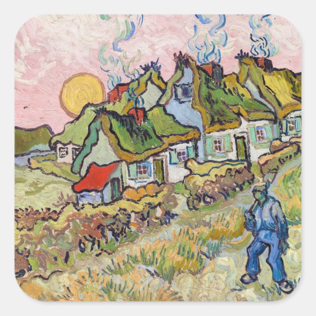 Adesivo Quadrado Vincent van Gogh - Casas e Figura (Frente)