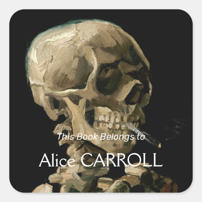 Adesivo Quadrado Vincent van Gogh - Crânio com cigarro queimado (Frente)