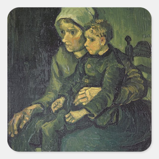 Adesivo Quadrado Vincent van Gogh | Mãe e Criança, 1885 (Frente)