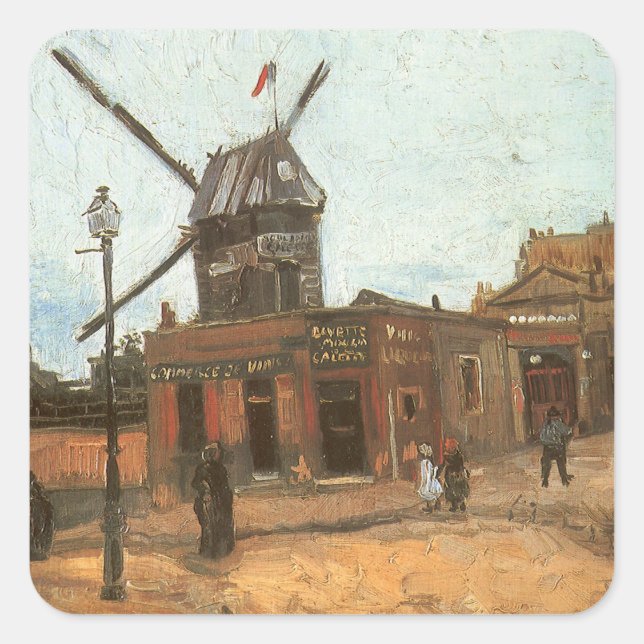 Adesivo Quadrado Vincent van Gogh - Moulin de la Galette, Windmill (Frente)