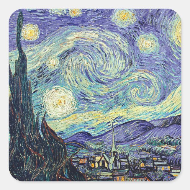 Adesivo Quadrado Vincent Van Gogh Na Noite Estrelada (Frente)