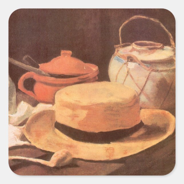 Adesivo Quadrado Vincent van Gogh - Natureza Morta com Chapéu de Pa (Frente)