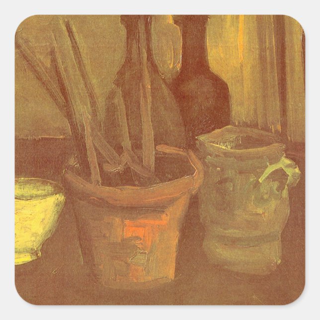 Adesivo Quadrado Vincent van Gogh - Natureza Morta Pincéis em Pote (Frente)