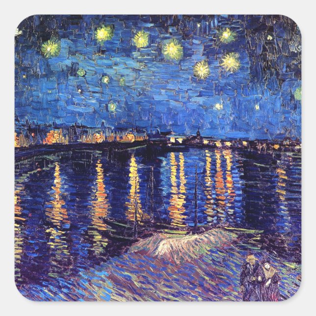 Adesivo Quadrado Vincent Van Gogh - Noite Estrelada Sobre O Ródano (Frente)