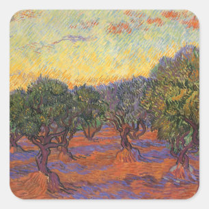 Adesivo Quadrado Vincent van Gogh - Olival, Céu Laranja