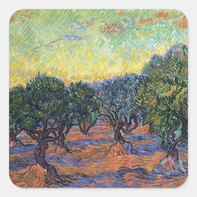 Adesivo Quadrado Vincent Van Gogh Olive Grove Impressionismo Arte (Frente)