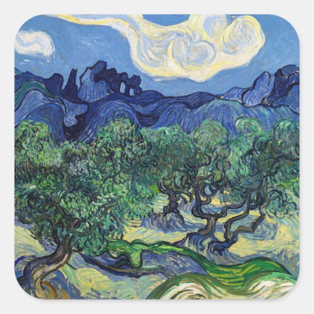Adesivo Quadrado Vincent van Gogh - Oliveiras com os Alpilles (Frente)
