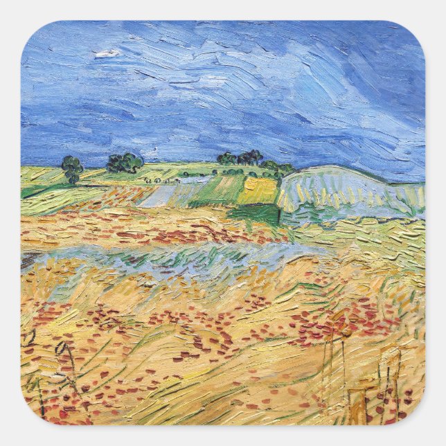 Adesivo Quadrado Vincent van Gogh - Os campos / planície em Auvers (Frente)