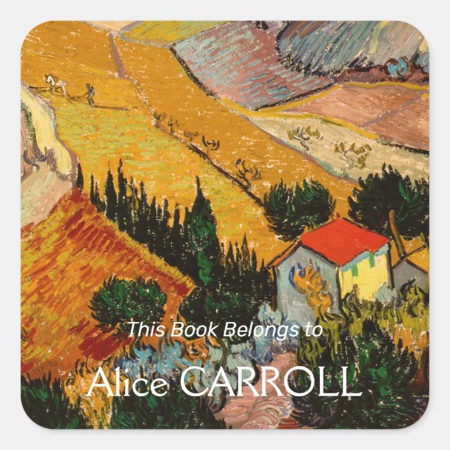 Adesivo Quadrado Vincent van Gogh - Paisagem, Casa e Plowman (Frente)