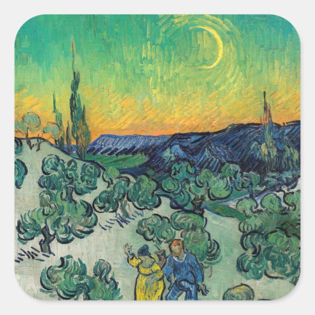 Adesivo Quadrado Vincent van Gogh - Paisagem lunática com Casal (Frente)
