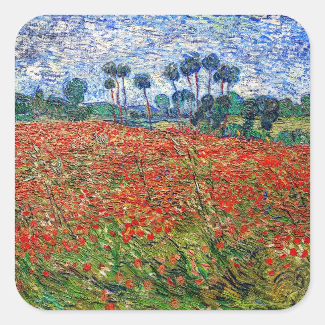 Adesivo Quadrado Vincent van Gogh - Poppy Field (Frente)