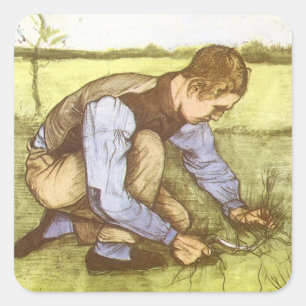Adesivo Quadrado Vincent van Gogh - Rapaz Cortando Grama com Foice