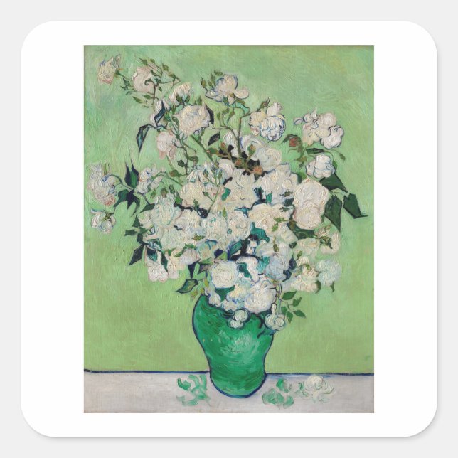 ADESIVO QUADRADO VINCENT VAN GOGH "ROSAS" ENVELOPE SEAL (Frente)
