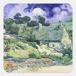 Adesivo Quadrado Vincent van Gogh Thatched casas de campo em