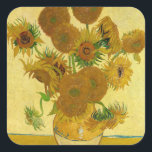 Adesivo Quadrado Vincent van Gogh - Vase com Quinze Girassóis<br><div class="desc">Vase com Quinze Girassóis / Vase avec quinze Tornesols - Vincent Van Gogh,  agosto de 1888 - Girassóis versão 1888 (F454)</div>