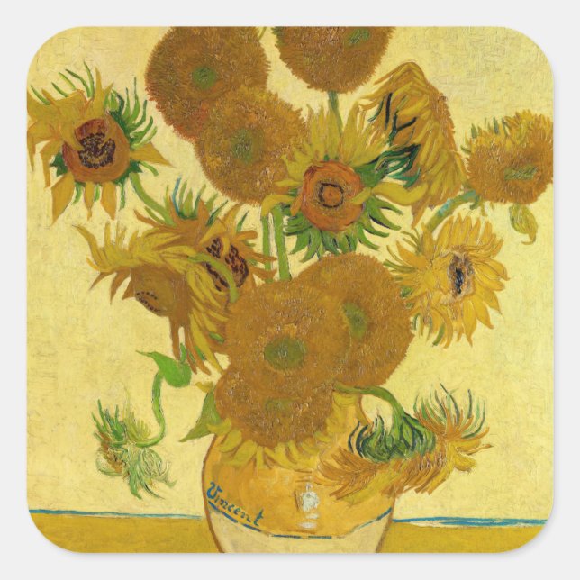 Adesivo Quadrado Vincent van Gogh - Vase com Quinze Girassóis (Frente)