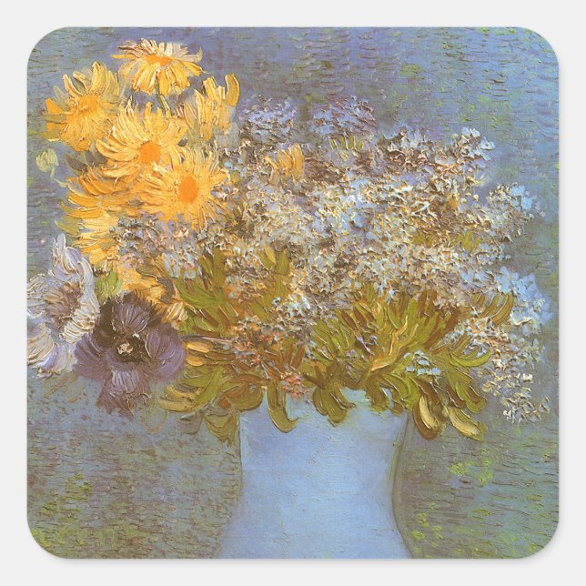 Adesivo Quadrado Vincent van Gogh Vase of Lilacs, Daisies, Anemones (Frente)