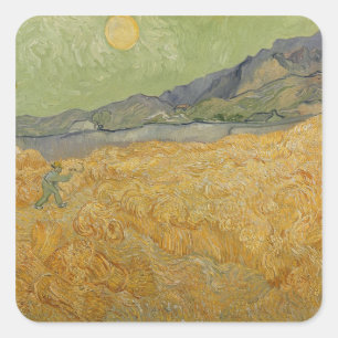 Adesivo Quadrado Vincent van Gogh Wheatfield with Reaper, 1889