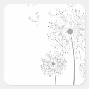 Adesivo Quadrado Vinhas de Flores de Dente-de-Leão Casamento Românt