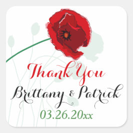 Adesivo Quadrado Vinheta 3 de 1,5" | Red Poppy | Preto, Verde