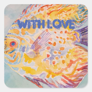 Adesivo Quadrado Vinheta Aquática Colorida de Padrões do Mar de P