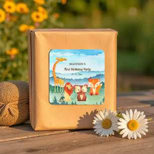 Adesivo Quadrado Vinheta Aquosa Selvagem Azul Safari Animais