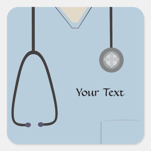 Adesivo Quadrado Vinheta Azul Claro, Esfregões Médicos (Frente)