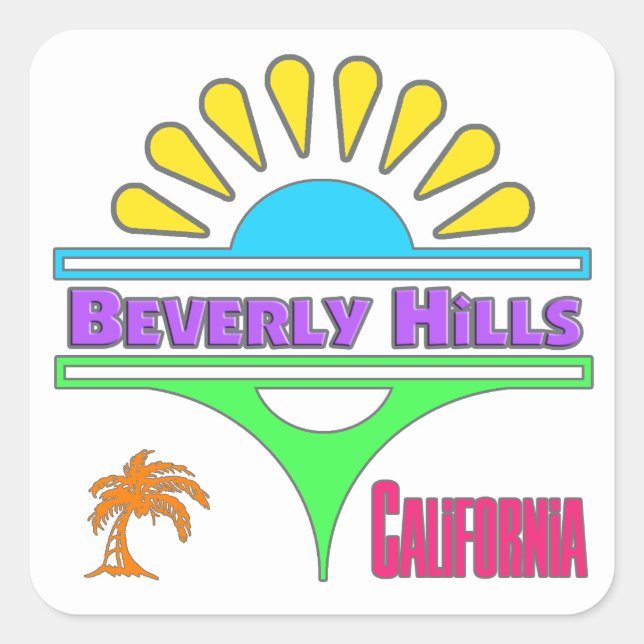 Adesivo Quadrado Vinheta "Beverly Hills Colorful 1" (Frente)