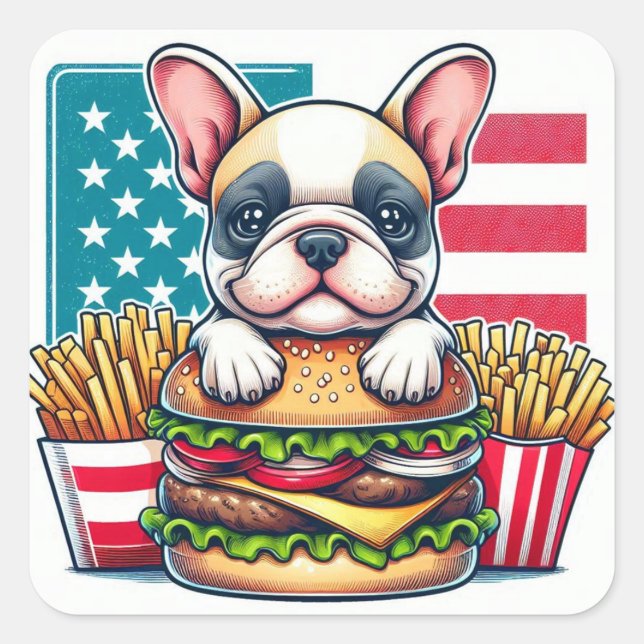 Adesivo Quadrado Vinheta Buldogue Francesa (Frente)