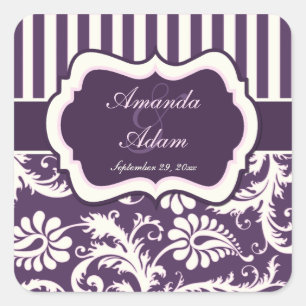 Adesivo Quadrado Vinheta-Casamento tema damasco Roxo, Marfim, cor-d