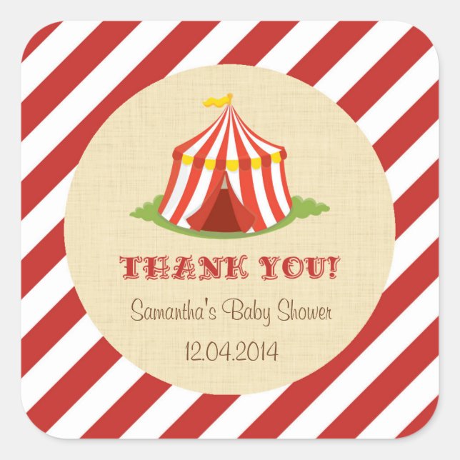 Adesivo Quadrado Vinheta Chá de fraldas de Circo (Frente)