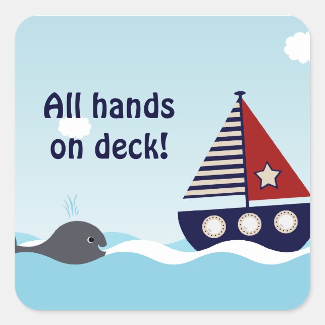 Adesivo Quadrado Vinheta Chá de fraldas Náutica para Bebê-Náutico (Frente)