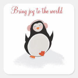 Adesivo Quadrado Vinheta com pinguim sorridente